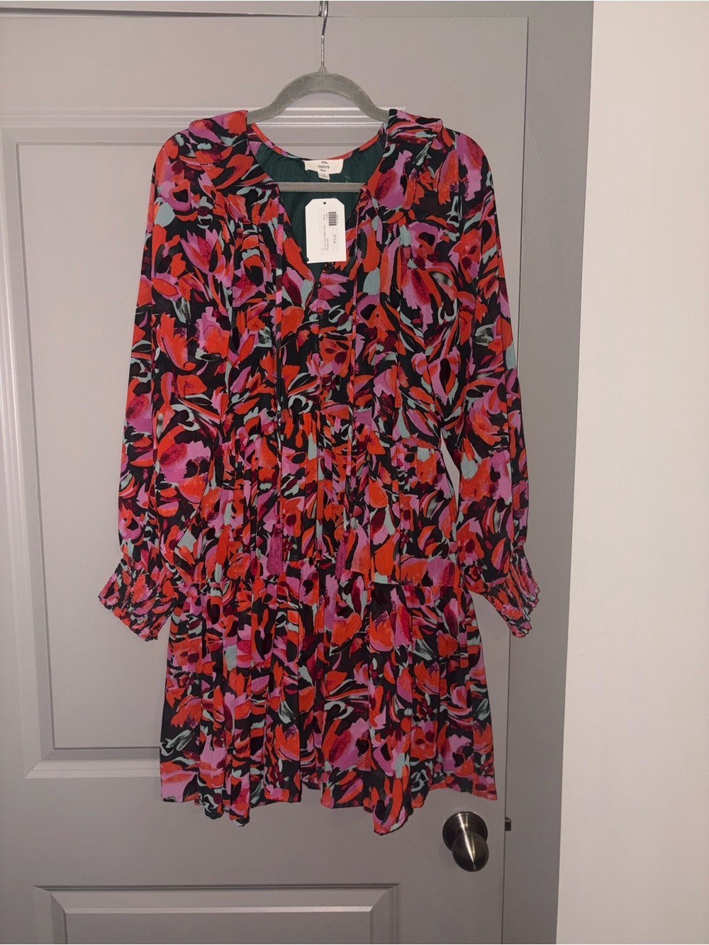 Entro Floral Tiered Dress in Pink & Red